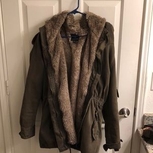 Army Green Cargo Jacket w Fur